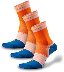 Thirty48 Cycling Socks with S.Café Fabric, Odor Resistant, UV Protection, Quick Drying, Blue/Orange [3 Pairs]