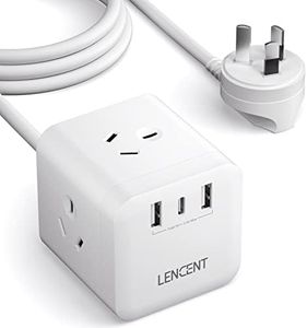 LENCENT Power Strip with USB, Cube Charging Station, Power Outlet Extender with 3 AC Outlets, 2 USB A and 1 Type-C Ports, 1.65M Extension Cord, Multiple Protection for Household Appliance