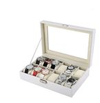 Revesun Watch Box Large 12 White leather Watch Display Case Box Jewelry Storage Organizer