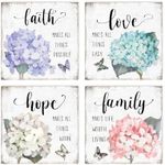 YPY Faith Hope Love Wall Decor: Christian Bible Verses Wall Art, Religious Scripture Home Decor Pictures for Living Room Bedroom Dining Room, Rustic Flower Painting Artwork 12"×12"×4pcs