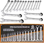 17Pcs 6MM-30MM Wrench Ratchet Spanner Set Metric Open End Combination Gear Wrench Spanner Tools for Mechanic 72-Tooth