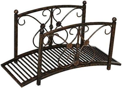Outsunny 3.3FT Metal Arch Zen Garden Bridge with Safety Siderails, Decorative Footbridge, Delicate Floral Scrollwork for Stream, Fish Pond, Brown