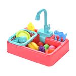 Play Sink with Running Water, Kitchen Sink Toys with Electric Faucet, Pretend Role Play Food and Water Play Set, Automatic Water Cycle System for Kids, Boys Girls Age 3-7 Years