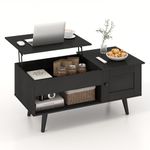 Giantex Lift Top Coffee Table, Modern Cocktail Table with Hidden Compartment, Open Shelf & Cabinet, Wooden Flip Top Center Table, Pull up Coffee Table for Home Office, Living Room (Black)