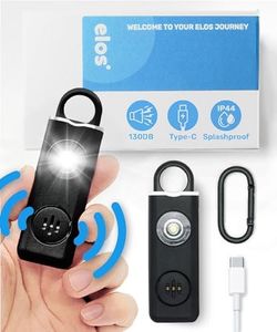 Personal Safety Alarm for Women with LED Flashlight. Safety Improved for Jogger, Walking Pets, and Outdoor Traveling. 130db Loud Siren, USB Type-C Rechargeable. (Smoky Black)