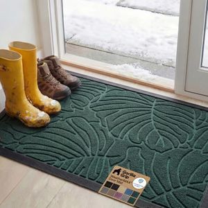 GORILLA GRIP 100% Waterproof All-Season WeatherMax Doormat, 34x58, US Designed Natural Rubber, Stain and Fade Resistant, Low Profile Indoor Outdoor Door Mats, Easy Clean Patio Mat, Green Palm