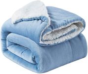 BSB HOME Polyester Micromink Summer Ac/Mild Winter/Heavy Winter Sherpa Blanket Super Soft Flannel Solid/Plain, White & Aqua, Size 220 X 228 Cms (Double), 200 TC