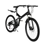 Giniania 26 Inches Foldable Mountain Bike with w/Integrated Tire 21 Speed Full Suspension High-Carbon Steel Foldable Bicycle Double Disc Brake Outroad Mountain Bicycle for Adults Men Women