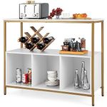 COSTWAY Modern Buffet Sideboard, Wooden Storage Cabinet with Open Shelf, 3 Compartments & Adjustable Foot Pads, Metal Frame Display Organiser Console Table for Kitchen Dining Living Room (White)