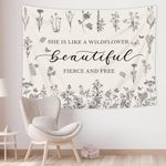 Riyidecor Plant Floral Inspirational Quotes Tapestry 59Wx51H Inch Botanical Rustic Wildflower Farmhouse Motivational Natural Herbs Wall Hanging Black Beige Home Dorm Decor Art Living Room Bedroom