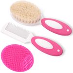 Baby Hair Brush and Comb Set for Newborns & Toddlers | Natural Soft Goat Bristles | Ideal for Cradle Cap | Perfect Baby Registry Gift (Rose Red)