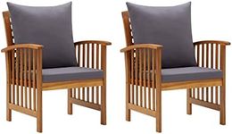 vidaXL 2X Solid Acacia Wood Garden Chairs with Cushions Wooden Outdoor Patio Balcony Yard Seating Seat Sitting Dining Dinner Armchairs Furniture