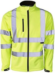 Mens Softshell Jacket Hi Vis Viz High Visibility Reflective & Plain Water Resistant Shower Proof Rain Repellent Windproof Safety Site Coat Workwear Builder Work Wear Warm Top(Yellow,S)