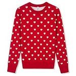 BOBOYOYO Long Sleeve Girls Sweater Cotton Pullover Crew Neck Knit Sweater with Love Heart Pattern for Size 5-12 Y (Red,11-12 Years)