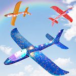 3 Pack Airplane Toys Large Throwing Foam Plane, LED Light Up Flight Mode Glider Plane, Flying Toy for Kids, Gifts for 3 4 5 6 7 Year Old Boy, Outdoor Sport Toys Birthday