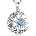 EUDORA S925 Sterling Silver Sun and Moon Necklace for Women, Moon and Star Necklace Crescent Moon Necklaces Half Moon Pendant Vintage Energy Moon Jewelry, Amulet Gift for Women Sister Her, Sterling