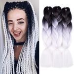 Jumbo Braiding Hair (Black/White) 3pcs Ombre Jumbo Braiding Hair Extension For Box Braids Senegal Twist Soft Fluffy High Temperature Fiber