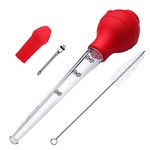 Turkey Baster Kit Marinade Injector Food Syringe Meat Syringe Commerical Grade Quality FDA Rubber Bulb Including Marinade Injector Needle and Brush for Turkey Beef Steak BBQ (Red, Plastic) 1