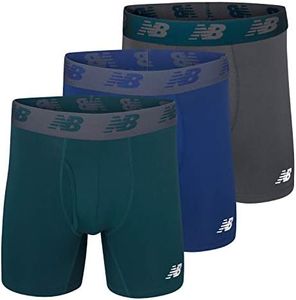 New Balance Men's 6" Boxer Brief 3-Pack, Blue/Deep Jade/Thunder, Medium(32-34")
