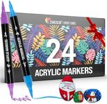 Zenacolor 24 Dual Tip Halloween Pumpkin Painting Kit Acrylic Paint Markers for Wood, Canvas, Stone, Ceramic - Crafts, DIY Projects