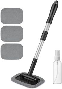 AstroAI Windshield Cleaner, Microfiber car Window Cleaner with 4 Reusable and Washable Microfiber Pads and Extendable Handle Auto Inside Glass Wiper Kit Gray