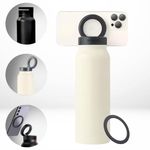 Xyllo Insulated Water Bottle with Magnetic Phone Mount 24 oz | Tripod with Adjustable Angles | Sport Bottle with MagSafe Compatible Handle | Leak Proof | Thermos Water Bottle | Gym Bottle - Ivory