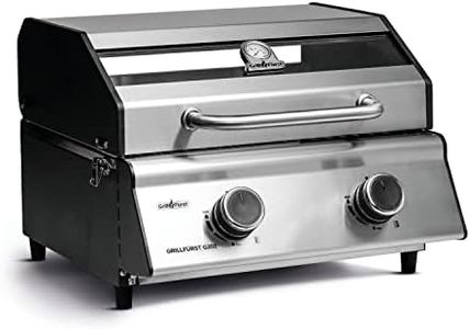 Grillfürst Camping Gasgrill G201E - 2-Brenner Edelstahl Balkon mit Sichtscheibe, kleiner Outdoor Tisch, doppelwandiger Gas Griller mit Druckregler