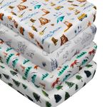 4 Pack Woodland Forest Design Fitted Nursery Sheets Neutral Unisex Baby Breathable Sheets for Boys or Girls (Crib Sheet)