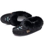 Laurentian Chief Moccasin Slippers for Woman - Orlon Beaded Slippers with Fur Trim and Padded Sole, Canada Quality Womens Slippers, Comfortable Stylish Indoor and Outdoor