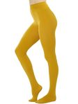 HeyUU Womens Tights 80D Semi Opaque Solid Color Pantyhose Soft and Elastic Mustard LXL