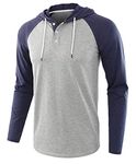 Jhsnjnr Mens Cotton Lightweigh Raglan Henley Hoodies Long Sleeve Solid Color Pullover Sweatshirts Blue-Grey