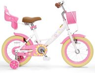 Glaf Toddler Girls Bike with Training Wheels for Age 2-9 Years Girls Bike for 12 14 16 Inch with Doll Seat and Basket Kids Bicycle with Adjustable Seat (Flower White, 16 inch)