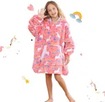 Uttermara Kids Wearable Hoodie Blanket, Oversized Microfiber Sherpa Comfy Wearable Blanket with Hood Pocket, Sleeves, Super Soft Warm Plush Comfy Hoodie Blanket, One Size Fits All, Pink Unicorn