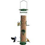 Urban Deco Bird Feeders Hanging Plastic Tube Bird Seed Feeder With 6 Ports Niger Seed Bird Feeder With Steel Hanger Weatherproof Fat Ball Bird Feeder Bird Feeder For Small Birds – Green - 1 Pack