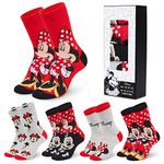 Disney Womens Calf Socks, Soft Stretchy Socks in Pack of 5 - Gifts for Women (Red/Grey)