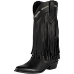 J's.o.l.e Western Fringe Boots Cowgirl Cowboy Boots Woman Mid Wide Calf Botte Cowboy Femme Tassel Riding Black Boot Size 7