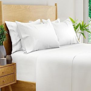 Bamboo Sheets California King Sheets 6 Piece - 100% Organic Bamboo Bed Sheets California King Sheet Set Deep Pockets California King Bed Sheets Cal King Sheets Deep Pocket Cali King Sheets White
