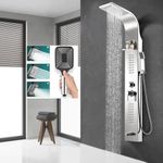 X-XONIER Stainless Steel 304 Grade Shower Panel 5In1+3 way handheld shower set, Tower System, Rainfall Shower, Body Massage Spray, storage shelf Wall Mount Easy Connect Shower Panel Silver