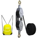 KITUYOTO Block and Tackle Pulley System 4400 LBS Breaking Strength, 1100 LBS Work Load Pulley System for Lifting, 7:1 Lifting Power, 65 Feet 3/8" Rope Hoist, Heavy-Duty Pulley Hoist(Black)