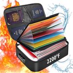 Fireproof Document Bag, Waterproof Document Storage, Portable Home Fire Safe Case with Lock for Money,Deed and Birth Certificate,with A4 Size Accordion File Folder Document Organizer (Black 2200°F)