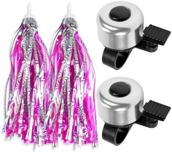 MZELQ Bicycle Bell 2 Pcs Mini Bike Bells with 2 Pcs Bike Streamers, Cute Clear Crisp Sound Bike Accessories Ring Bell for Girls Boys Kids Children (2 Pcs Silver)