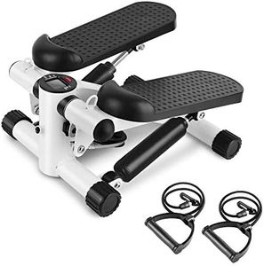 JoyFit Steel and ABS Mini Stepper for Cardio, Strength Training - Adjustable Step Exercise Machine with Display Monitor and Resistance Bands for Home/Gym Fitness Workouts for Men & Women (White)