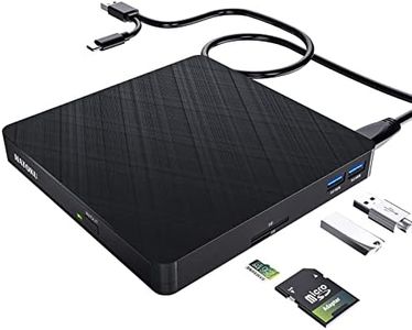 Grabadora Unidades de CD y DVD Externas con Lector de Transferencia de Datos de alta Velocidad, Tarjetas SD TF y 2 Puertos USB 3.0 para PC/Portátil/Linux/Mac/Windows 11/10/8