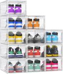 Smart Saver Large Shoe Storage Boxes Organizers Clear Plastic Stackable 12 Pack, magnetic Shoe Rack, Sneaker Containers, Toy Storage Organizer Bins for Entryway, Closet, Under Bed, White