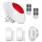 Wireless Alarm System 6 Piece Kit with Remote Control, TOWODE House Alarms Security System Use for Garage Home Shed 110dB Security Alarm, PIR Motion Detector, Door Alarm Sensors