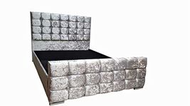 Hi-Q Furnishings Sierra Upholstered Small Double Bed Frame in Crushed Velvet Fabric (Cream)