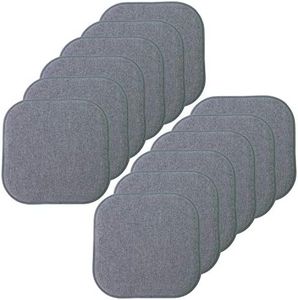 Sweet Home Collection Chair Cushion Memory Foam Pads Honeycomb Pattern Slip Non Skid Rubber Back Rounded Square 16" x 16" Seat Cover, 12 Pack, Alexis Blue/Gray