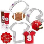 Football Cookie Cutters and Decorating 5-Pc. Set Made in USA by Ann Clark, Jersey, Helmet, Football, Brown & Super Red Food Coloring Gel