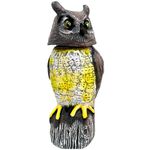 GIFTEXPRESS 17" Solar Motion Sensor Hooting Owl Decoy Bird Deterrent, Solar Powered Motion Activated Horned Owl with Sound and Light Up Green Eye for Scarecrow, Pest Repellent, Bird Control, Fake Owl