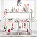 SLIMSHINE Stainless Steel Over The Sink Dish Drying Rack | 2-Tier Utensil Holder for Kitchen | Counter Top Sink Rack | Standing Shelf for Organize Kitchen | Kitchen Dish Rack (29 X 29) INCH